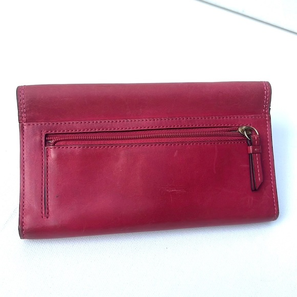 Coach Leather Wallet pink buckle clutch plaid lining - Picture 3 of 9